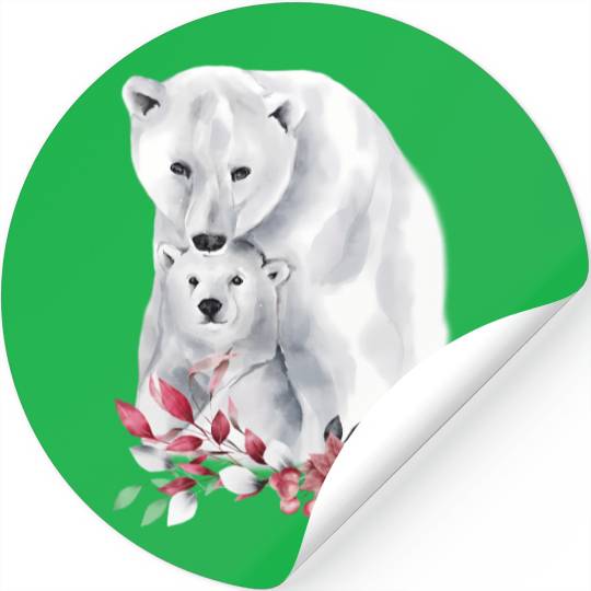 Mama Polar Bear And Baby Cub For And Stickers
