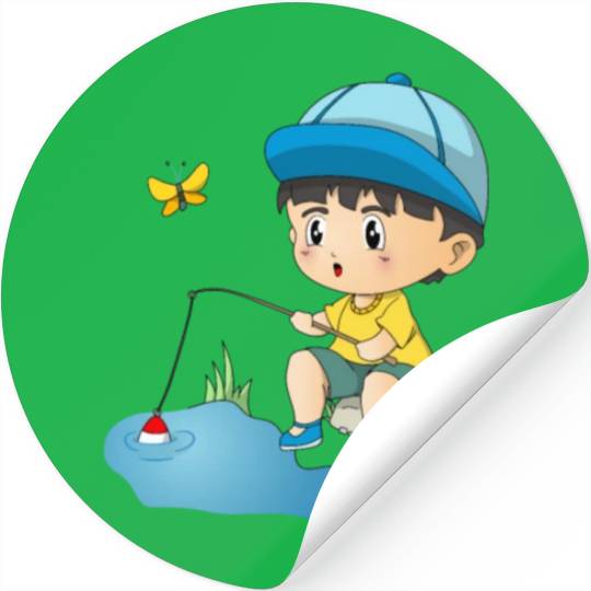 Cute Fishing Boy Angler Fisherman Kids Stickers