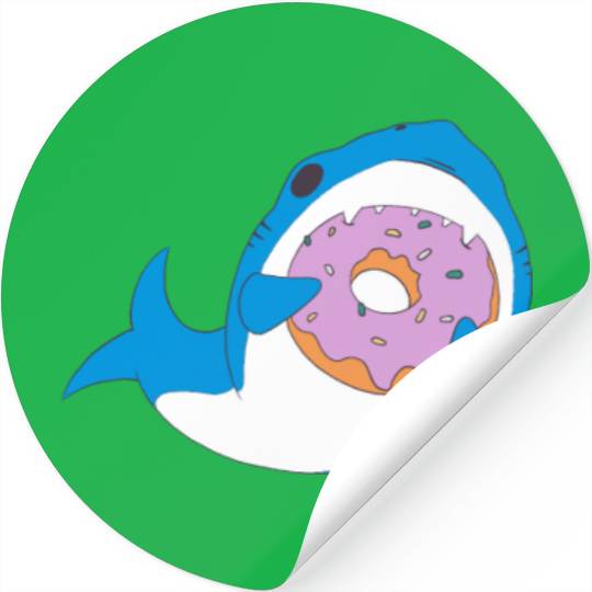 Funny Kawaii Shark Eating Donut Humor Stickers