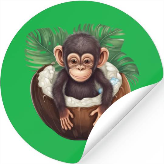 Monkey Bathing in Coconut - Fun Summer Design Stickers