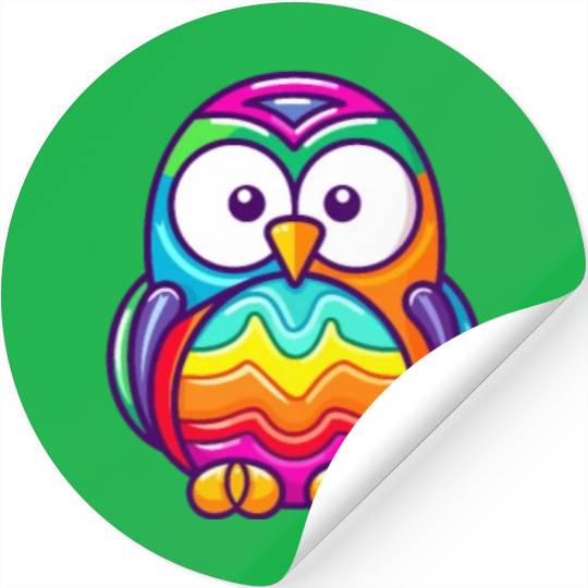 Adorable Technicolor Dream Owl - Kawaii Art Piece Stickers