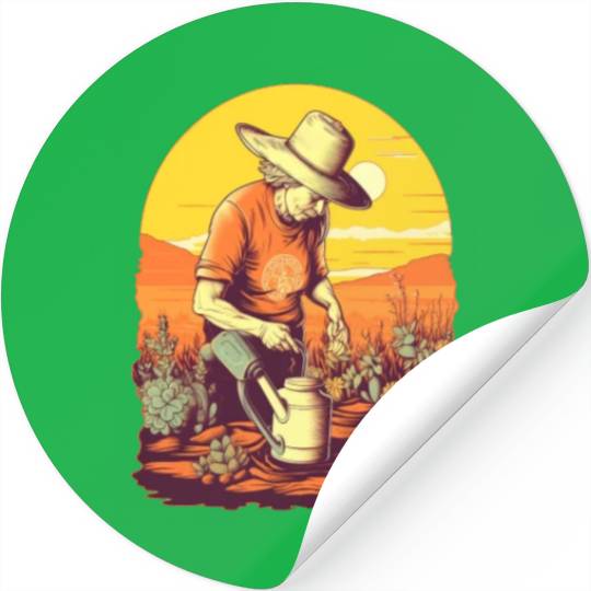 Gardener Grandma Watering Plants Garden Gardening Stickers