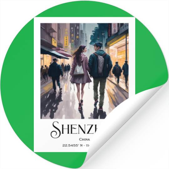 Loving couple walking in streets of Shenzhen China Stickers