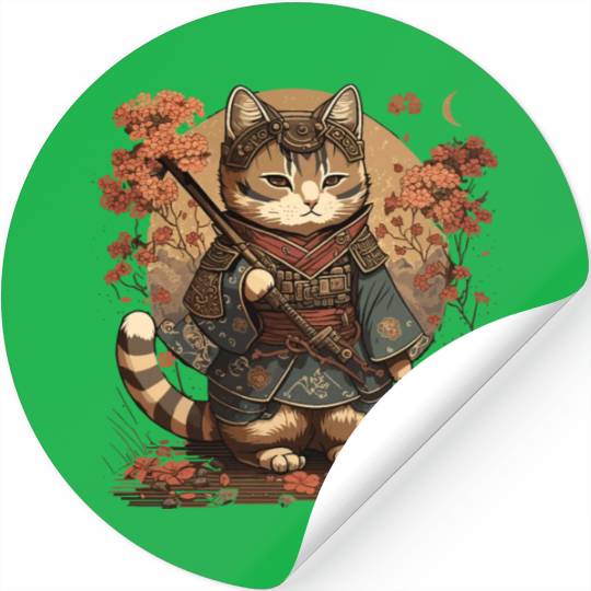 Samurai Cat Warrior Japanese Ninja Cat Kawaii Stickers