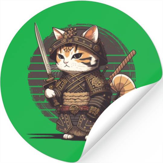 Samurai Cat Warrior Japanese Ninja Cat Kawaii Stickers