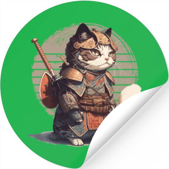 Samurai Cat Warrior Japanese Ninja Cat Kawaii Stickers