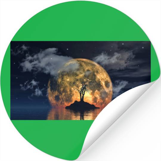 spooky tree against big moon Stickers