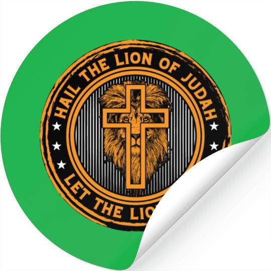 Hail the lion of Judah let the lion roar cross Stickers