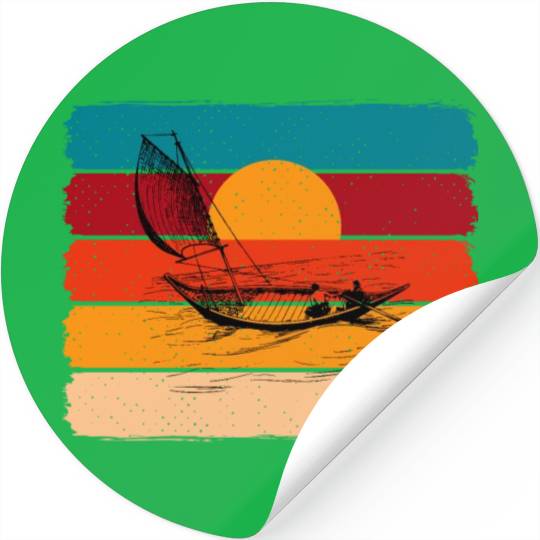 sunset with boat Stickers