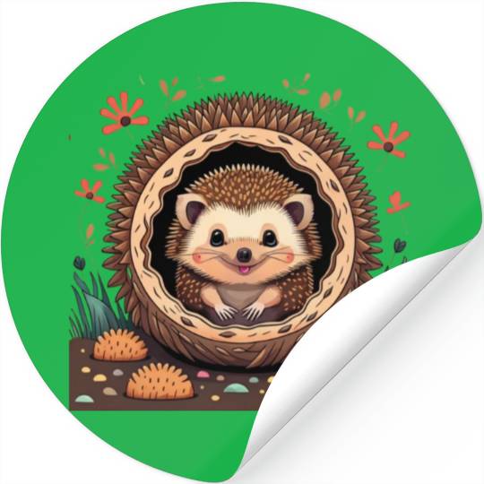 Cozy Quills: Serene Hedgehog in Burrow Stickers