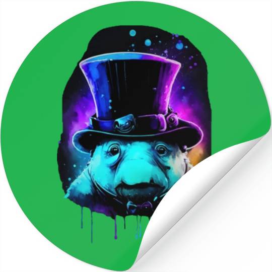 Cute Tardigrade in a Top Hat - Retro Disco Drip Ar Stickers