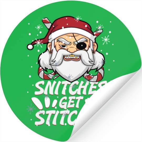 Snitches Get Stitches Santa Hat Funny Santa Pirate Stickers