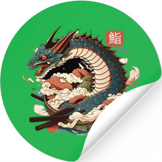 Dragon and Sushi Funny Food Retro Anime Lover Japa Stickers