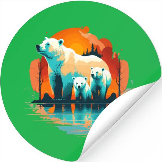 Polar Bear with cubs, Snow Spectrum Stickers
