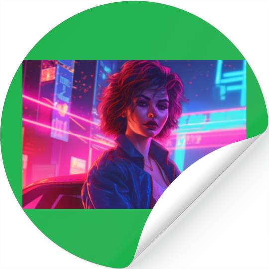 Synthwave Girl - Anime Portrait in Neon Colors Stickers