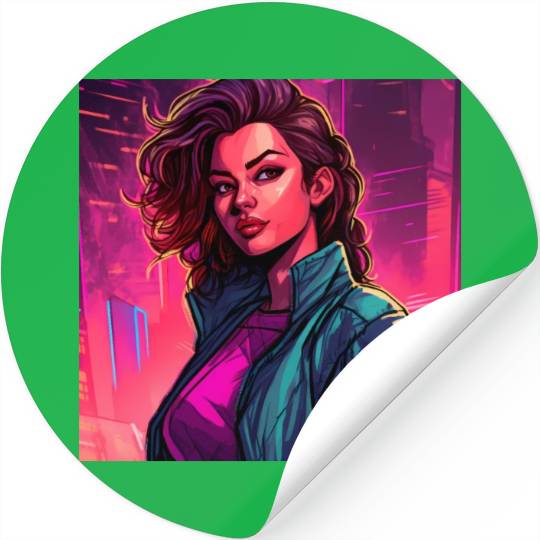 Synthwave City Bloom - Neon Pink Cityscape Stickers
