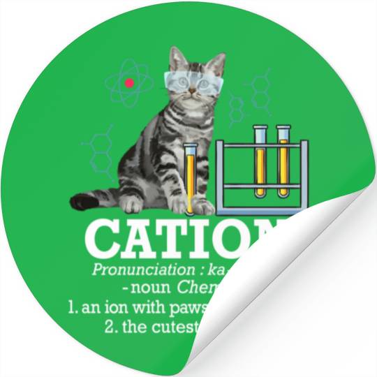 Cation Chemistry Humor Science Teacher Cat Pun Stickers