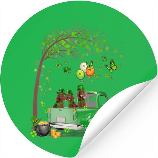 St Patricks Day Truck Irish Setter Family Shamrock Stickers