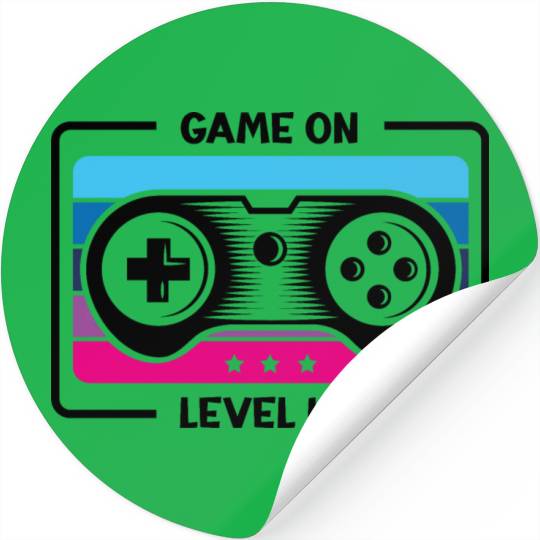 Game on level up illustration black Stickers