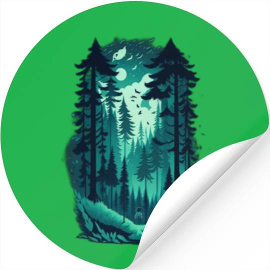 Watercolor Pine Forest Landscape Clipart, Forest B Stickers