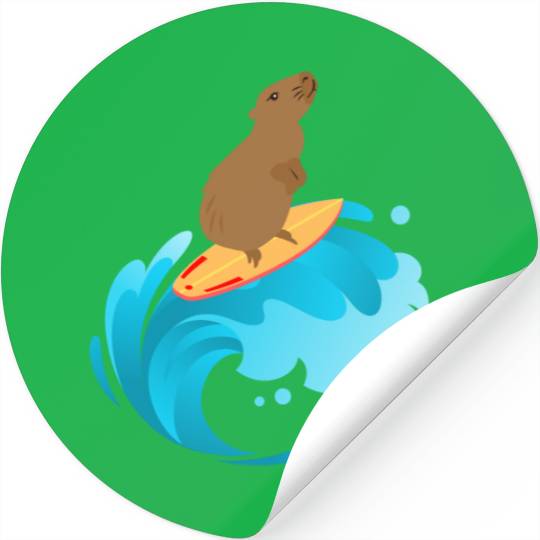 A good wave of surfing capybara Stickers