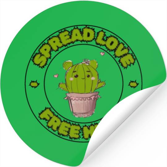 Spread Love Free Hugs Funny Cactus in a Pot Stickers