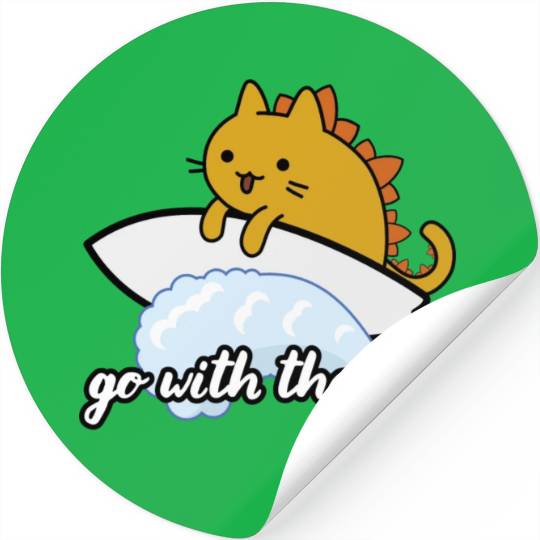 Catzilla Surfer Surf Lover Go With The Flow Stickers