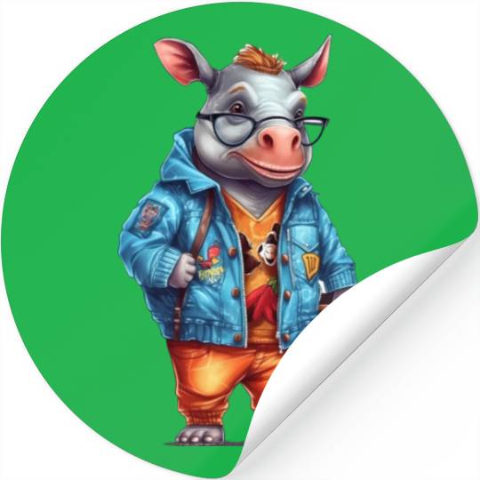 Cute Rhinoceros Cartoon Stickers