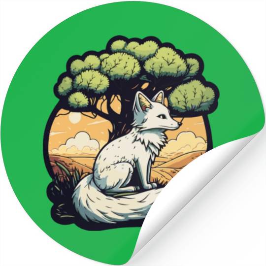 Majestic Serenity: Fox Under the Tree Stickers