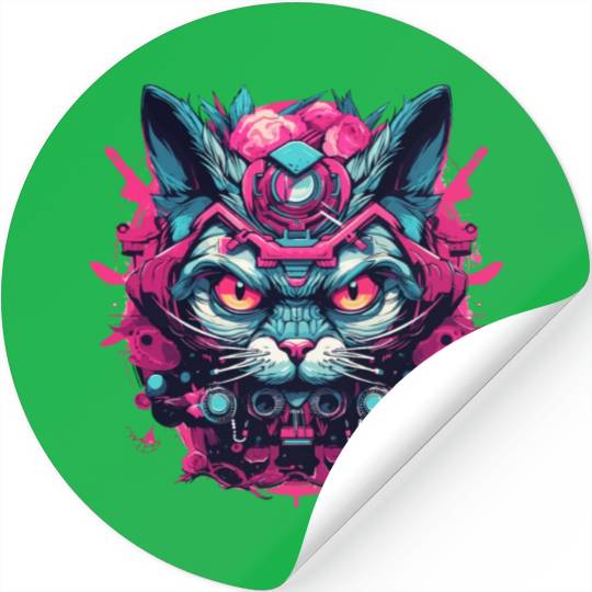 A funny cat mascot design in cyberpunk style Stickers