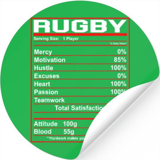 Funny Rugby Nutrition Facts Rugby Playerrugby trai Stickers