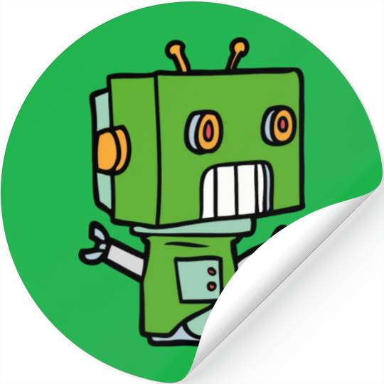 Green Cute Robot Kid Stickers