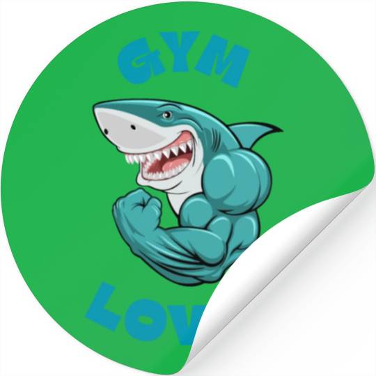 Blue Illustrated Shark Gym Lover Stickers