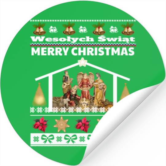 Polish Wesolych Swiat Nativity Scene Jesus Born Stickers