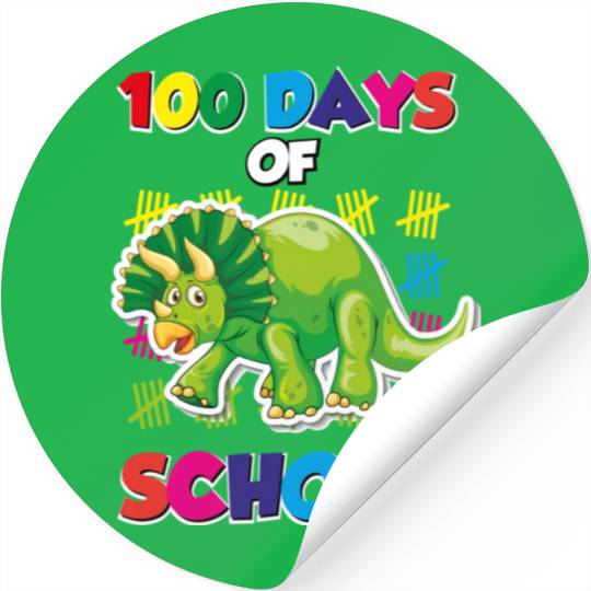 100 days of school green triceratops Stickers