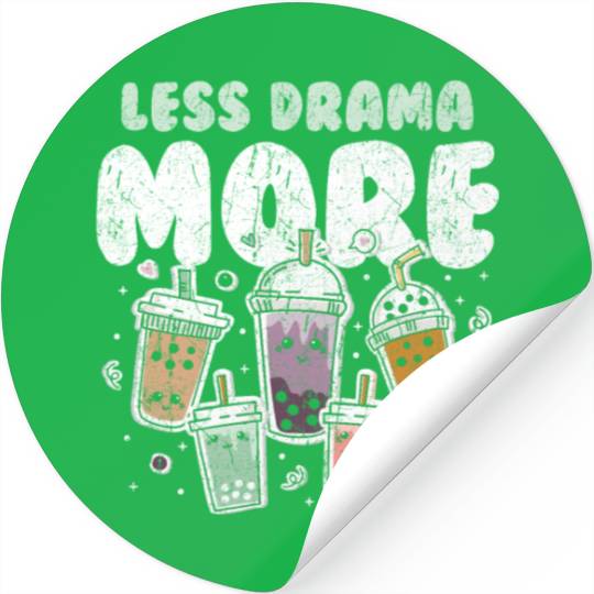 Less Drama More Boba Day Kawaii Bubble Tea Stickers