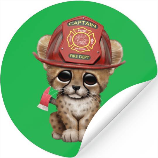 Cute Cheetah Cub Firefighter Stickers