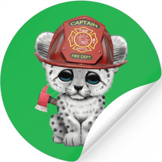 Cute Snow Leopard Cub Firefighter Stickers
