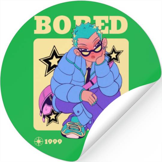 Black Cream Blue Y2K Anime Illustrated Bored Stickers