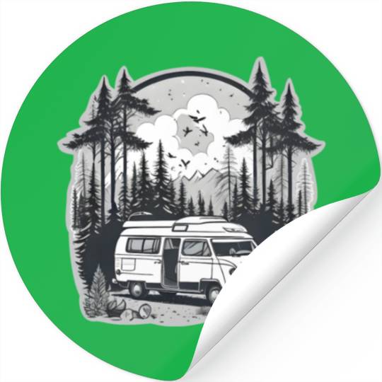 A Camper Van & The Serene Forest Stickers