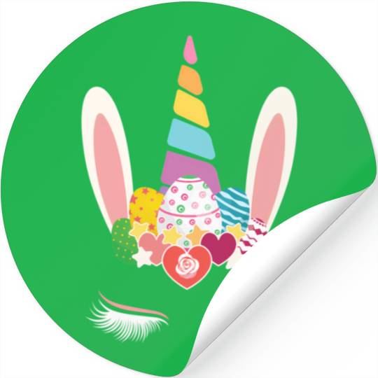 Happy Easter Unicorn Bunny Ears Eggs Hunter Stickers