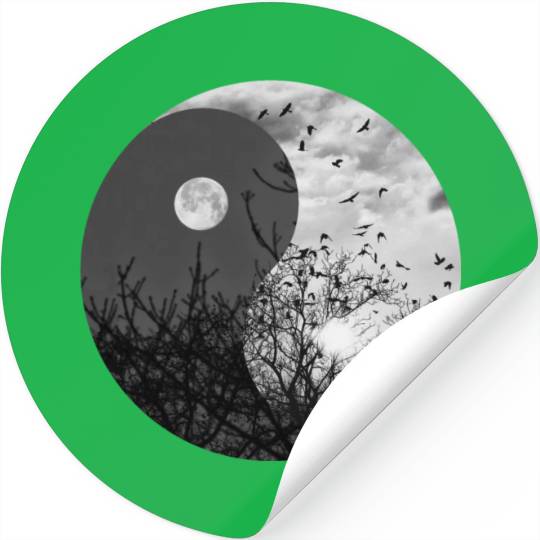 Yin and Yang of Moon and Sun in Black and White Stickers