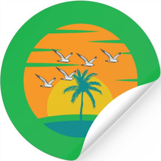 Sunset on Ocean Illustration Stickers
