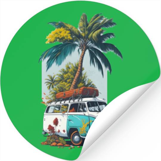 travel car caravan summer coco tree Stickers