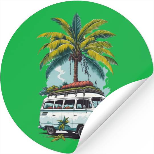 Travel car caravan summer coconut tree Stickers