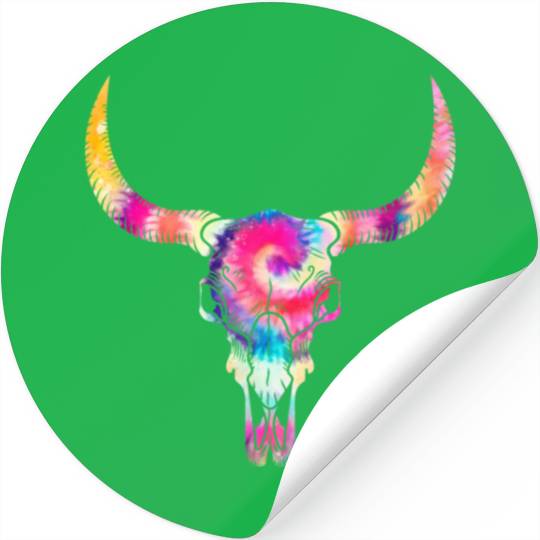 Cow Stickers, Cow Skull Tie Dye Watercolor Stickers, Cow