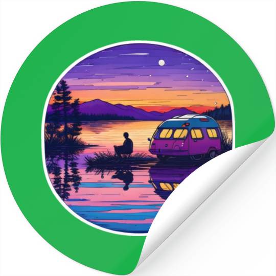 A Camper Enjoying A Peaceful Lakeside Stickers