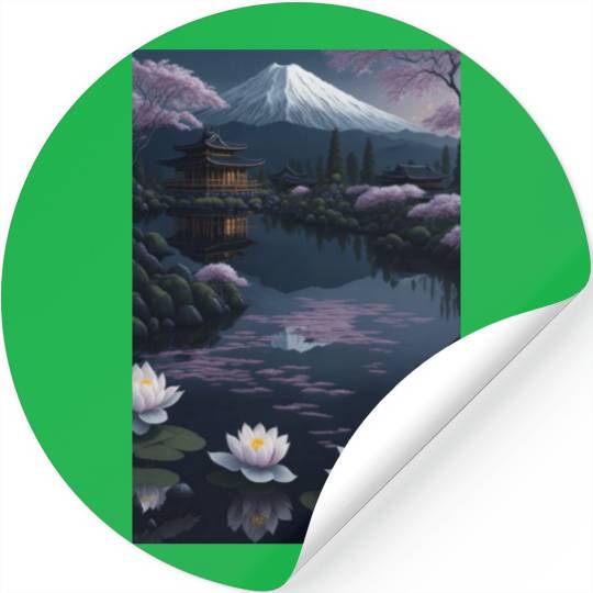 Asia Landscape by night Serene Mount Fuji Stickers