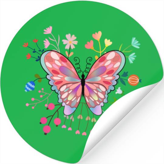 Butterfly flower pink insect bug floral nature Stickers