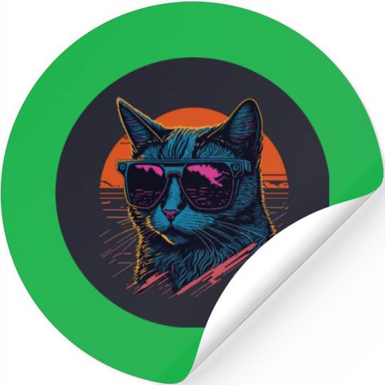 Synthwave Cat art Stickers